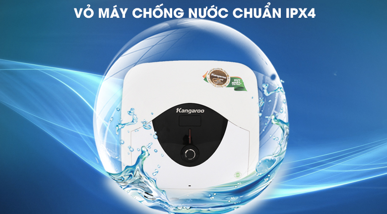 Vỏ chống thấm nước chuẩn IPX4 - Bình tắm nóng lạnh Kangaroo 30 lít KG818N