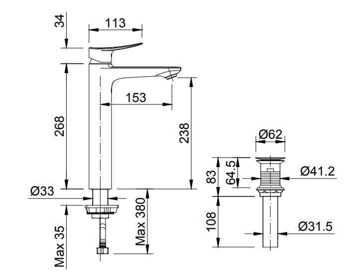 voi-inax-lfv-502sh Bản vẽ kỹ thuật vòi lavabo nóng lạnh vổ cao INAX LFV-502SH