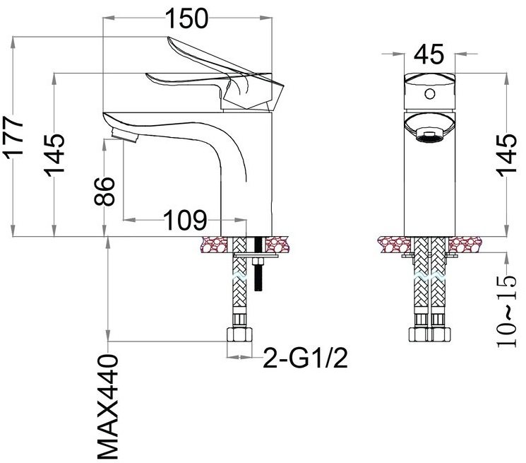 voi-lavabo-caesar-b730cu Bản vẽ kích thước vòi chậu rửa mặt Caesar B730 CU