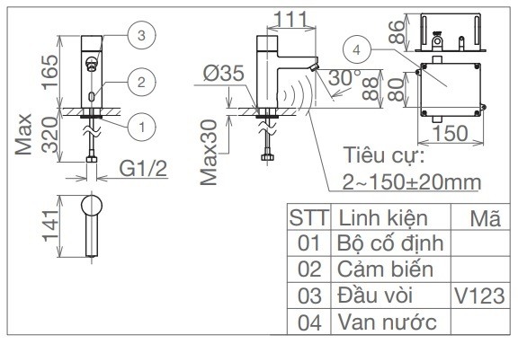voi-lavabo-viglacera-vg1023 Bản vẽ vòi lavabo Viglacera VG1023 dùng pin