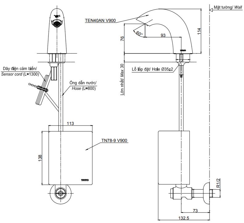 voi-toto-ten40anv9002btn78-9v900 Bản vẽ kỹ thuật vòi TOTO TEN40ANV900 TN78-9V900 TVLF405
