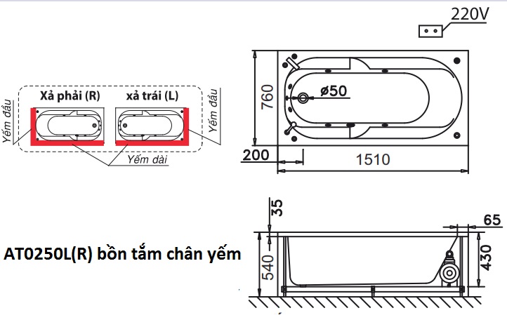 ban-ve-bon-tam-dai-caesar-at0250-co-chan-yem Bản vẽ kỹ thuật bồn tắm dài Caesar AT0250L(R) 1.5M