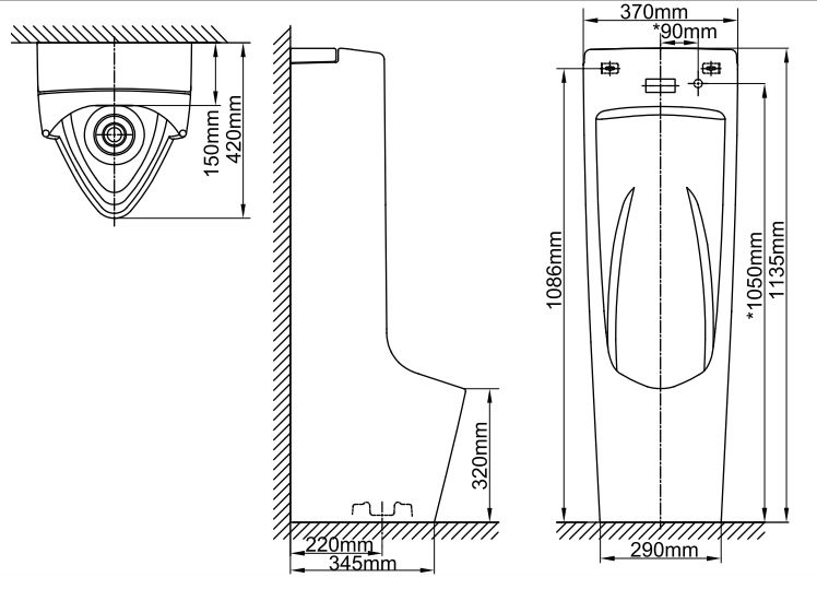 ban-ve-bon-tieu-inax-afu-600vdc Bản vẽ kích thước bồn tiểu cảm ứng Inax AFU600VDC