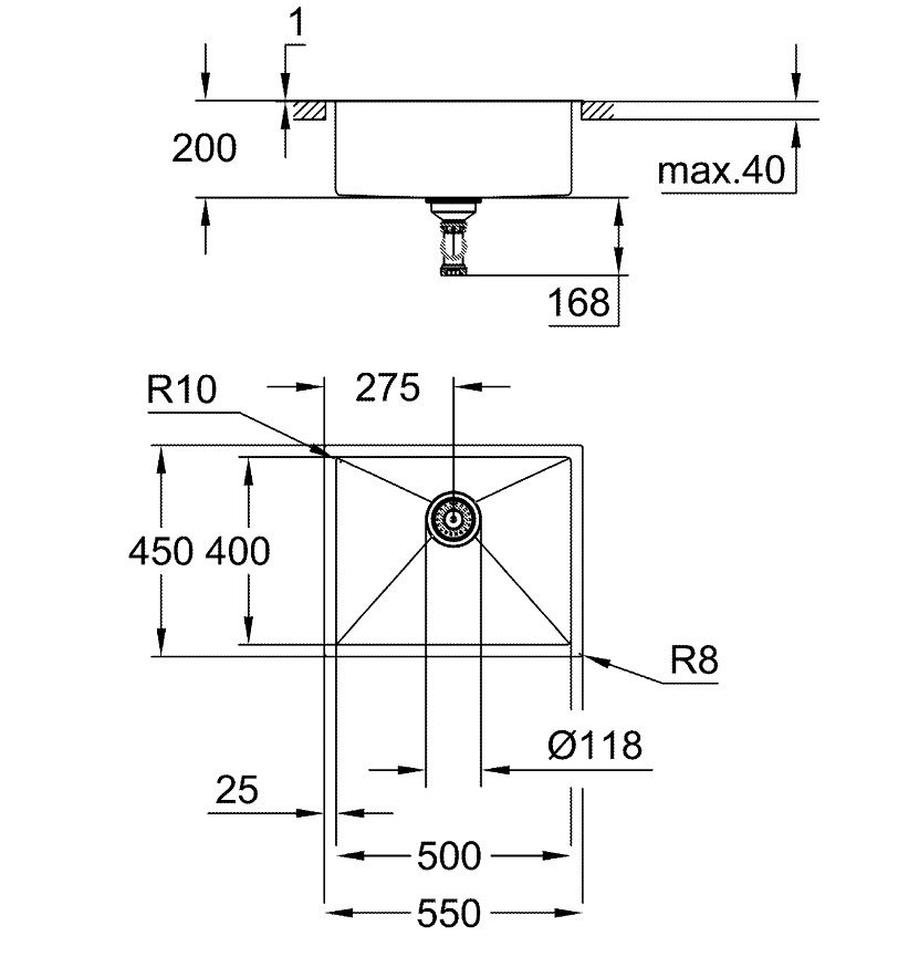 ban-ve-chau-rua-chen-grohe-31726sd0 Bản vẽ kích thước chậu bếp Grohe 31726SD0 K700