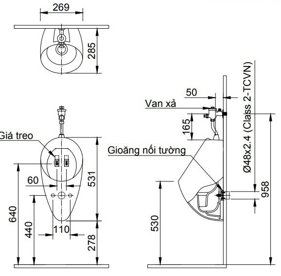 ban-ve-inax-u-117v Bản vẽ bệ tiểu nam treo tường U117V INAX