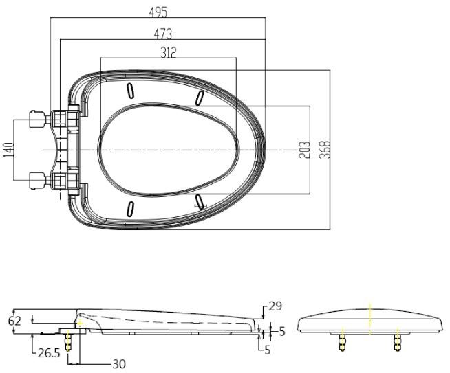 ban-ve-toto-tc385vs Bản vẽ kích thước nắp nhựa bồn cầu Toto TC385VS