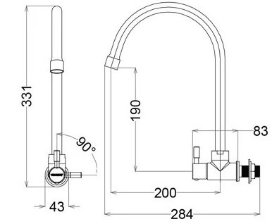 ban-ve-voi-caesar-k036c Bản vẽ kích thước vòi rửa chén K036C Caesar
