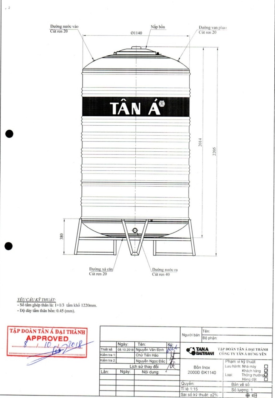 be1baa2n-ve1babc-2000-1140 Bản vẽ kỹ thuật bồn nước inox 2000l đứng - Fi 1140