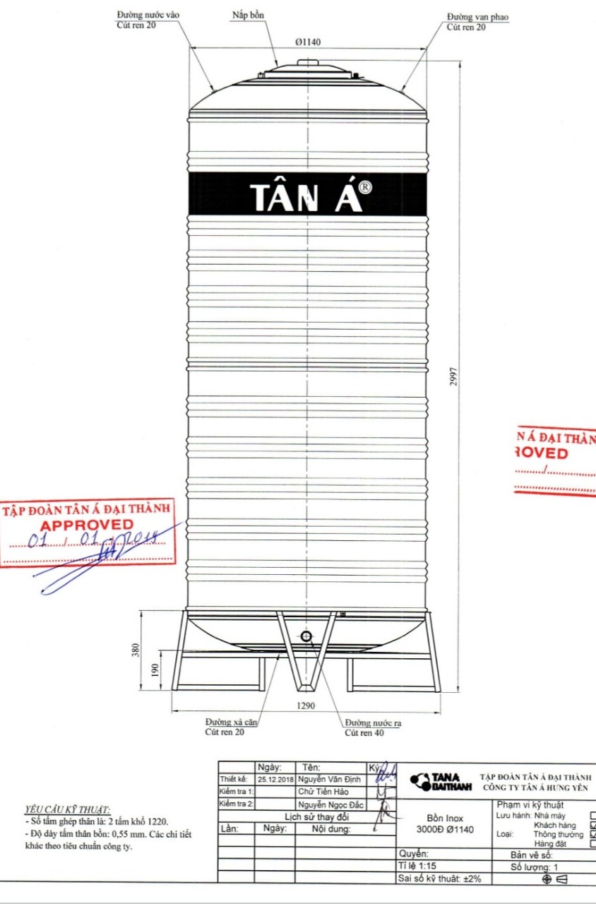 be1baa2n-ve1babc-3000l Bản vẽ kỹ thuật bồn nước inox 3000l đứng