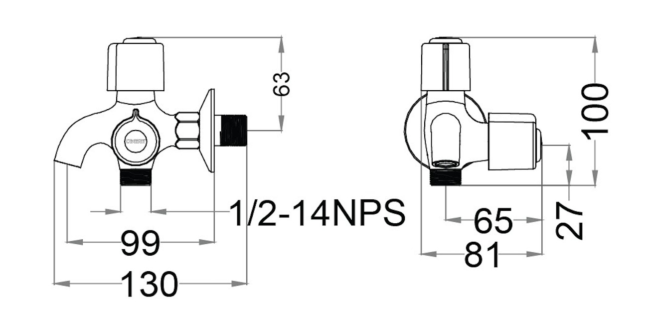 Bản vẽ kỹ thuật sen tắm lạnh + tay sen xi CAESAR S038C