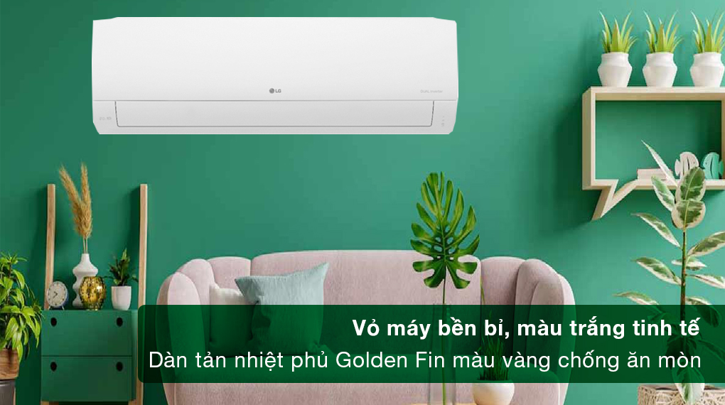 Máy lạnh LG Inverter 2.5 HP V24WIN - Vỏ máy bền bỉ, màu trắng tinh tế, dàn tản nhiệt phủ Goldin Fin màu vàng chống ăn mòn