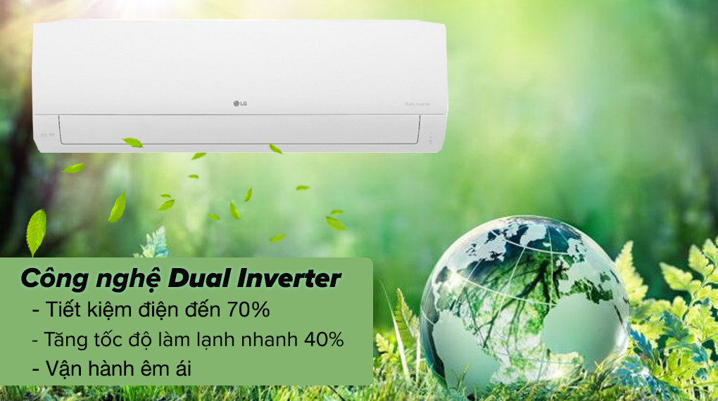 Máy lạnh LG Inverter 2.5 HP V24WIN - Công nghệ Dual Inverter tiết kiệm điện hiệu quả, vận hành êm ái và tăng tốc độ làm lạnh