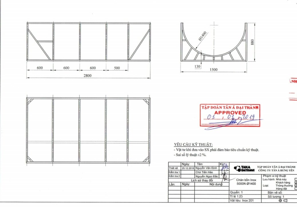 Thông số kỹ thuật chân giá đỡ bồn nước inox Tân Á 5000l ngang Thông số kỹ thuật chân giá đỡ bồn nước inox Tân Á 5000l ngang