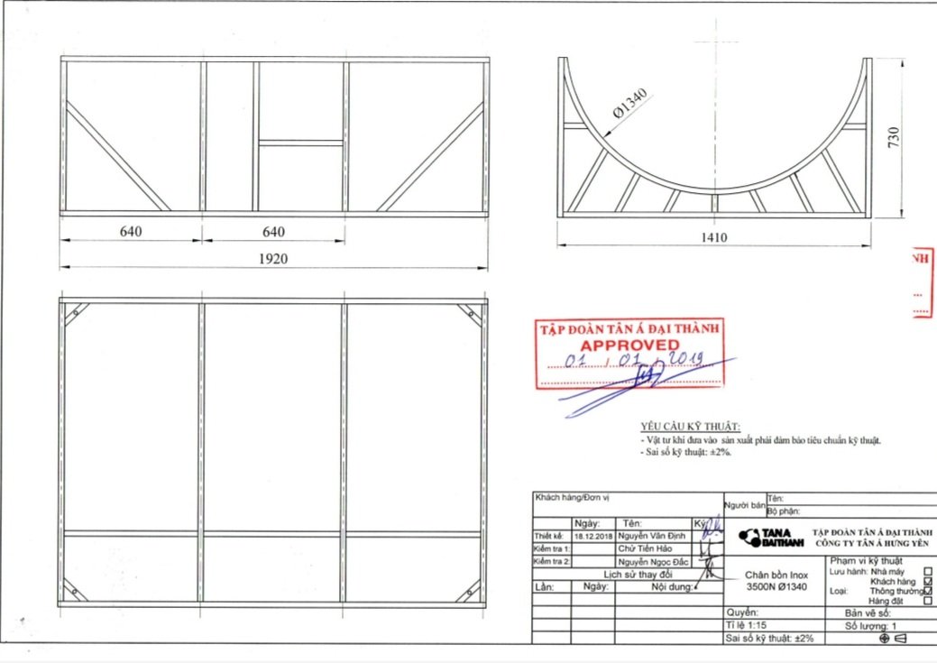 bồn nước inox 3500L Thông số kỹ thuật chân giá đỡ bồn nước inox Tân Á 3500l ngang